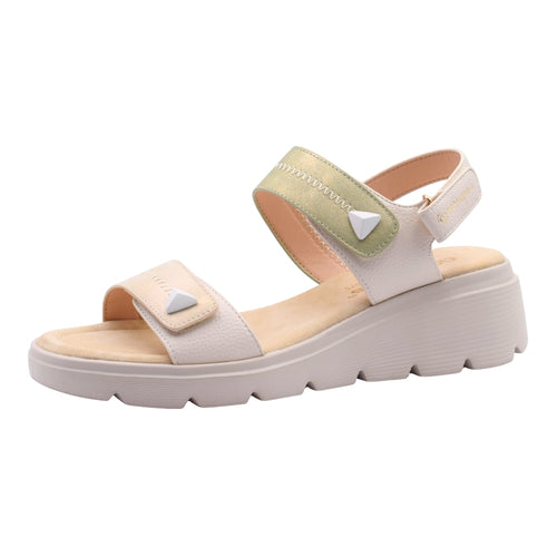 Sandalias Confort Amarpies con Doble Ajuste de Velcro y Detalles Geométricos - Color Combi. Kaki