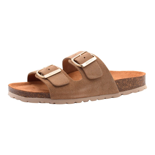 Sandalias Bio Autenti de Antelina con Doble Hebilla - Color Topo