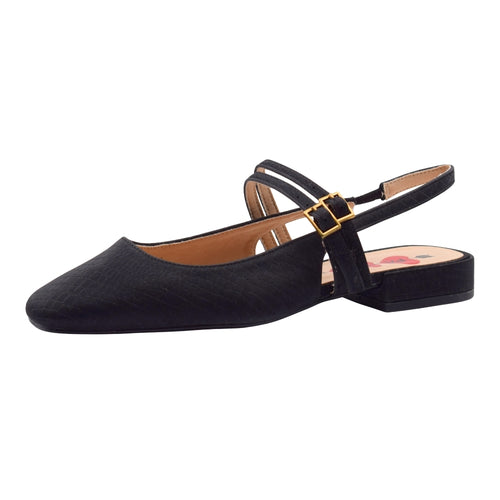 Zapatos Destalonados Pasarela con Grabado de Coco y Doble Hebilla - Color Negro
