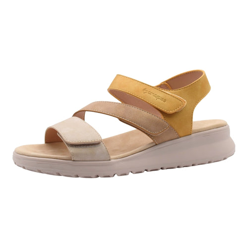 Sandalias Confort Amarpies con Triple Cierre de Velcro - Color Mostaza