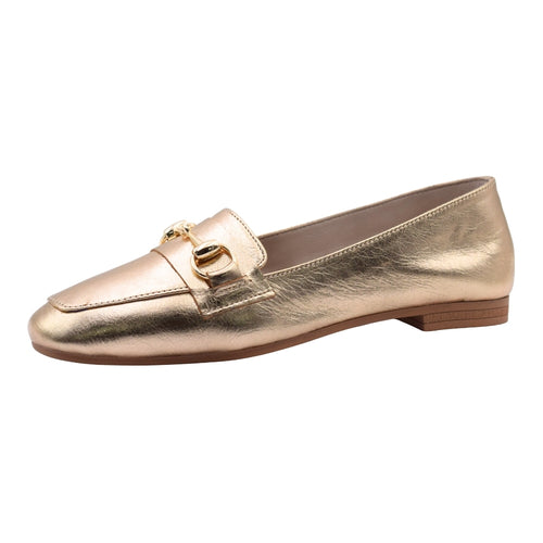 Mocasines de Piel Pasarela en Acabado Metalizado con Antifaz - Color Oro
