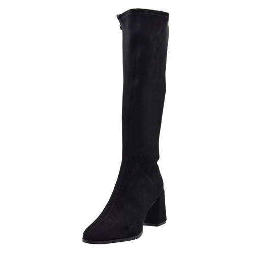 Botas Altas de Mujer Carmina Jhilton con Tacón Ancho de 8 cm, Caña Alta Elástica Estilo Calcetín, Cremallera Interior y Costura Central en Sintético de Origen Vegetal - Color Negro