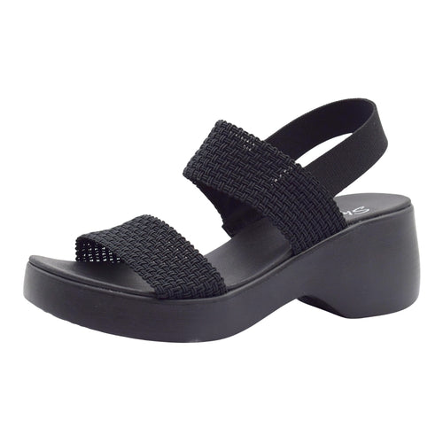Sandalias de Cuña Skechers con Tiras Trenzadas y Elásticas - Color Negro