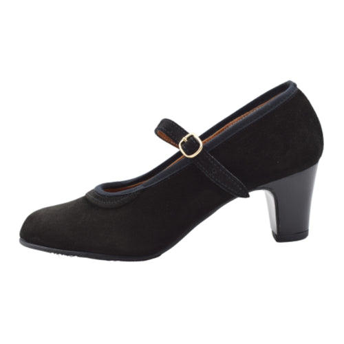 Zapatos de Baile Flamenco Semiprofesionales con Clavos y Cierre de Hebilla - Piel de Ante Negra